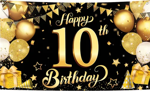 Miniatura 11 de KatchOn Cartel de cumpleaños número 10 de oro rosa - XL, 72 x 44 pulgadas Telón de fondo de feliz cumpleaños 10