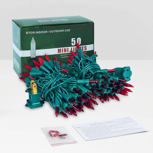 Miniatura 7 de Hopolon Mini Luces en Cadena Rojas de Navidad 2 Juegos de 50 Unidades 13 Pies Bombillas Incandescentes Mini Luces en Cadena Impermeables para Rojo