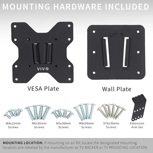 Miniatura 5 de VIVO Soporte grande para TV RV, VESA máximo 400 x 400, soporta hasta 44 libras, placa de pared de polímero de plástico para campamento, camión