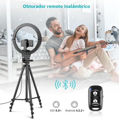 Miniatura 3 de SENSYNE - Anillo de luz de 10 pulgadas con soporte de trípode extensible de 50 pulgadas, luces circulares LED con soporte para teléfono