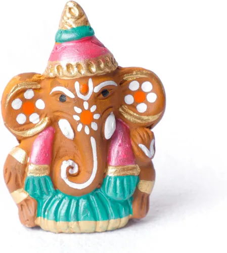 Miniatura 7 de Desi Favors Ídolo de Ganesha chapado en latón, mini figura de Lord Ganesha hindú de oro natural para tablero de instrumentos del automóvil