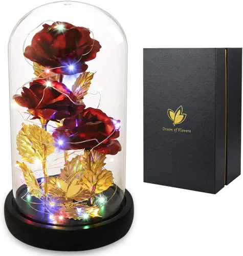 Miniatura 11 de Regalos para mamá, decoración de San Valentín, rosas de La Bella y la Bestia con 40 luces LED, rosa en cúpula de cristal, rosas encantadas, flores