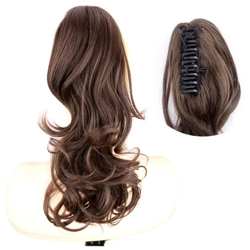 Miniatura 9 de Extensiones de cola de caballo cortas con clip, onduladas, rizadas y onduladas, sintéticas envolventes con clip, de 13 pulgadas, para mujeres