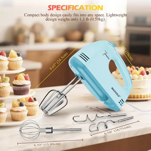 Miniatura 4 de WADODO Batidora de mano eléctrica de 7 velocidades - Mezclador de alimentos portátil mezclador de cocina con 304 *