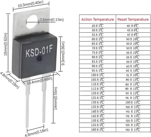 Miniatura 4 de 4 unids interruptor de temperatura normalmente cerrado 32.0 °F KSD-01F interruptor térmico NC termostato controlador de temperatura