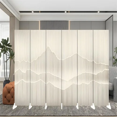 Miniatura 14 de Divisor de habitación, 6 paneles de madera plegables de privacidad con base de pies más anchos, separador de habitación portátil independiente