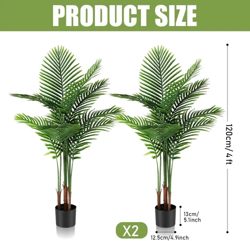 Miniatura 2 de Jexine Paquete de 2 palmeras artificiales de 4 pies, plantas falsas, palmeras artificiales de areca para interiores y exteriores, palmeras