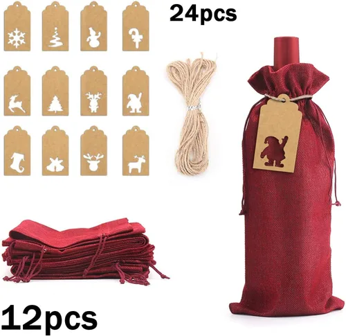 Miniatura 2 de LOKIPA Bolsas de regalo de vino de arpillera, 12 bolsas para botellas de vino de yute con cordón, fundas reutilizables para botellas de vino