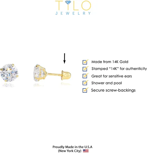 Miniatura 4 de Aretes de oro amarillo de 14k solitario con cubo y zirconia con broches seguros