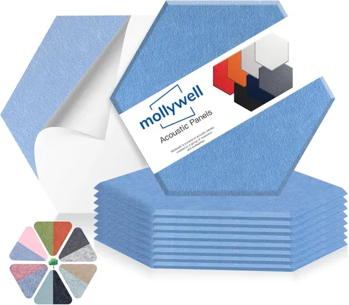 Miniatura 41 de Mollywell Paneles acústicos hexagonales, de alta densidad, insonorizantes, azulejos de fieltro decorativos para reducción de ruido para techos