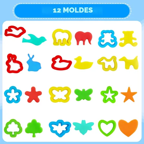 Miniatura 4 de Kit de herramientas de juego de masa y arcilla para niños, accesorios de arcilla para modelar con cortadores de animales, rodillos, tijeras