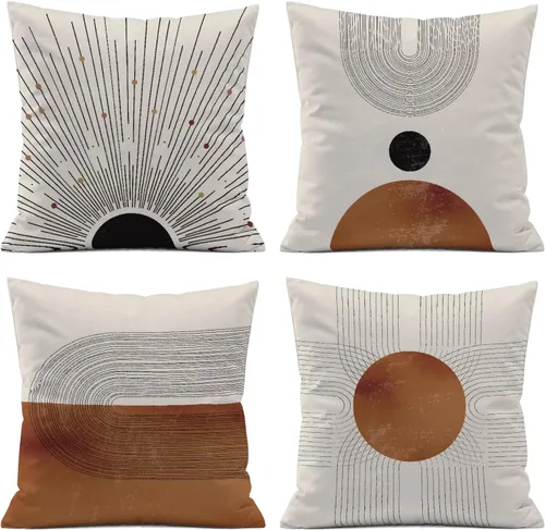Fundas de cojín abstractas minimalistas, juego de 4 fundas de cojín geométricas de estilo moderno de mediados de siglo, decoración de estilo bohemio