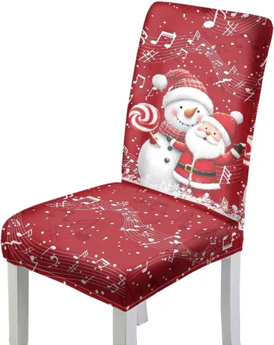 Miniatura 16 de HUGS IDEA Christmas Seat Covers for Dining Room Chairs Set of 6 Music Notes Stretch Chair Slipcovers Protector Removable and Washable Kitchen Dining