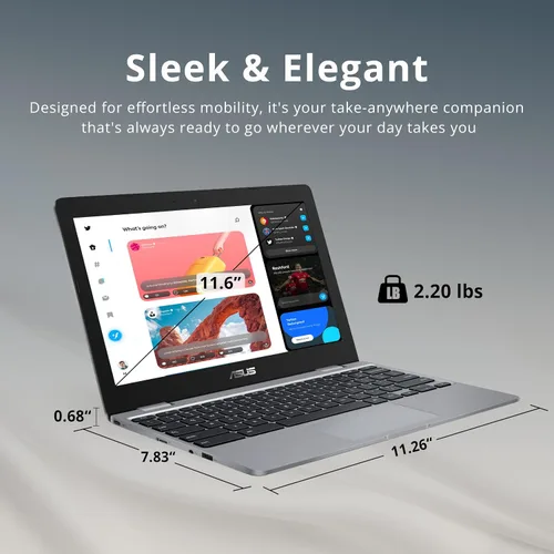 Miniatura 8 de ASUS Chromebook C223 - Laptop HD de 11.6 pulgadas, procesador Intel Celeron N3350, 4 GB de RAM, 32 GB eMMC, gráficos Intel UHD, cámara web 720P