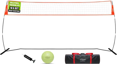 Miniatura 9 de Red de entrenamiento de voleibol portátil de 12 pies/18 pies para golpear o servir taladros, red de práctica independiente para exteriores e