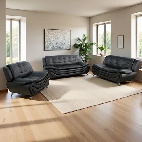 Sofá modular de cuero negro, juego de muebles de sala de estar, 3 piezas, moderno juego de sofá para sala de estar, apartamento, oficina, negro#1