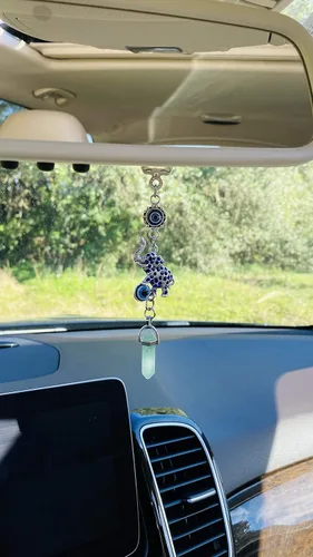 Miniatura 6 de LUCKBOOSTIUM Colgante de elefante feliz con azul, blanco y negro, adorno colgante de coche y piedra preciosa de dije – Accesorios para espejo