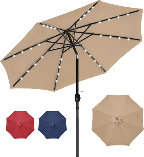 Miniatura 14 de HealSmart Sombrilla de patio de 7.5 pies con botón de inclinación/manivela, sombrilla de mesa al aire libre, 6 varillas resistentes para jardín