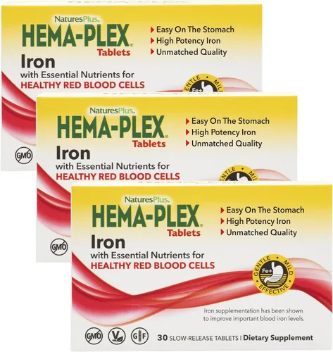 Miniatura 9 de NaturesPlus Hema-Plex Iron - 10 tabletas de liberación lenta - 85 mg de hierro quelado - Salud total de la sangre - con vitamina C y bioflavonoides