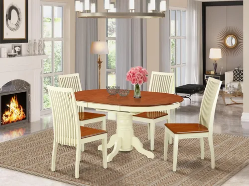 Miniatura 2 de East West Furniture AVIP5-BMK-W - Juego de mesa y sillas de cocina de 5 piezas, incluye una mesa de comedor ovalada con hoja de mariposa y 4 sillas