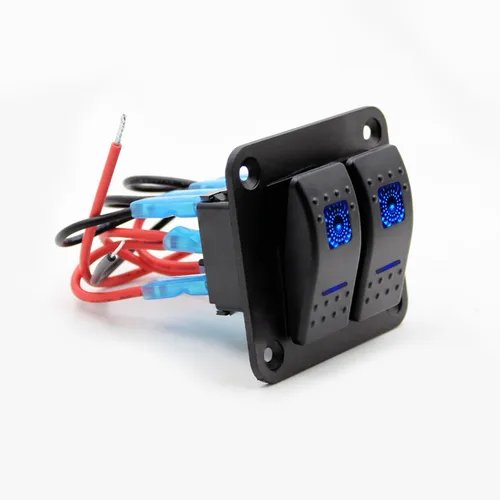 Miniatura 8 de FXC Interruptor basculante Panel de aluminio 2 Gang Interruptores de palanca Dash 5 Pin ON/OFF 2 LED retroiluminado para barco coche azul marino