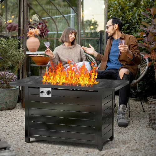 Miniatura 4 de Xbeauty Mesa para fogata de gas propano de 43 pulgadas, mesa rectangular con tapa, cubierta para lluvia, para jardín exterior, patio trasero, terraza