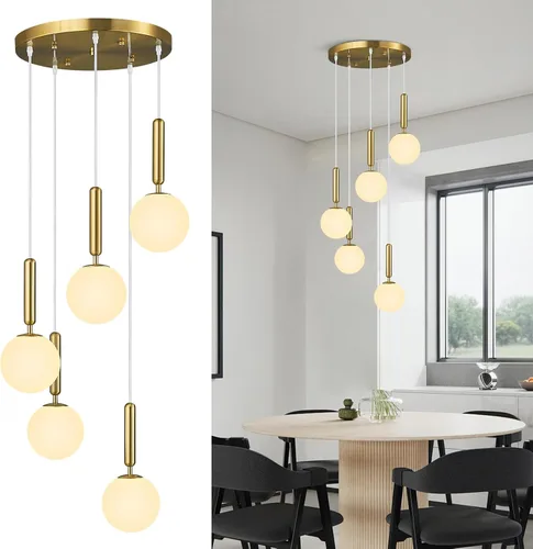 Miniatura 9 de Lámpara Colgante Moderna Accesorio de Iluminación Colgante para Isla de Cocina Luces Colgantes Doradas de Mediados de Siglo con Globo de Vidrio Oro