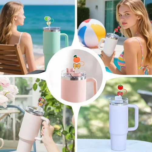Miniatura 4 de 6 tapas de paja de fruta para vaso Stanley Cup de 40 onzas, accesorios para pajitas de lazo de frutas para adornos de paja de 0.4 pulgadas/0.394 in