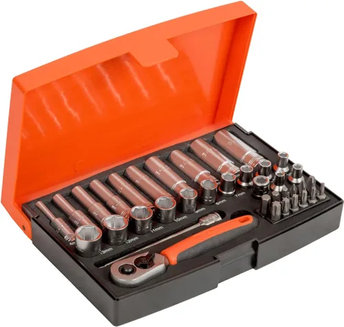 Bahco SL25L Juego de zócalo y mecánico, unidad dinámica métrica de 1/4", 37 piezas