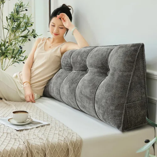 Miniatura 12 de Almohada grande de cuña de lectura, cojín de terciopelo para cabecero, respaldo triangular, color liso, para cama de día, litera, dormitorio