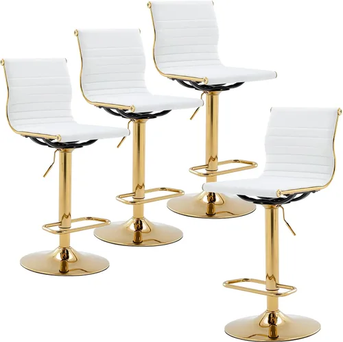 Miniatura 14 de LZAREAL Juego de 2 taburetes de bar de metal con altura ajustable, diseño moderno de piel sintética blanca sin brazos con base cromada para isla