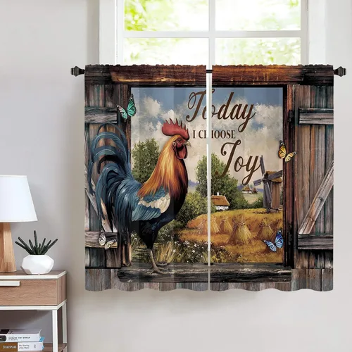 Miniatura 6 de Miyotaa - Cortinas rústicas de granja con diseño de pollo para cocina, 2 paneles, 27.5 pulgadas de ancho x 39 pulgadas de alto, bolsillo