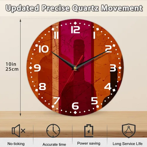 Miniatura 2 de Reloj para sala de estar, reloj de pared de vino abstracto, reloj de pared de madera vintage, silencioso sin tictac, funciona con pilas, números