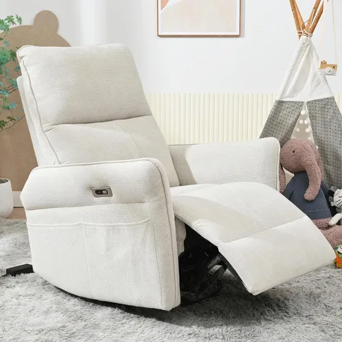 Miniatura 17 de Silla reclinable giratoria eléctrica para guardería, silla mecedora giratoria tapizada de 270° con puertos USB, reclinables pequeños para espacios