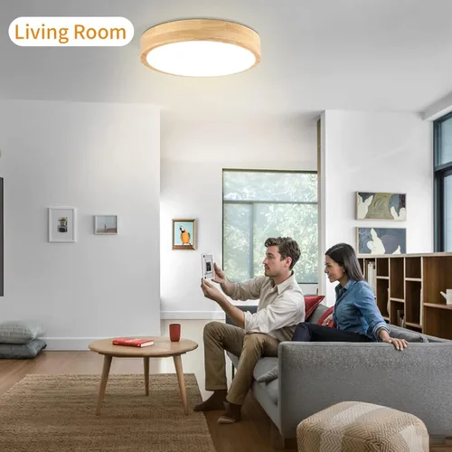 Miniatura 8 de Lámpara de Techo LED Empotrada: 12 Pulgadas 24W Luminaria de Dormitorio de Madera con Lámparas de Techo Redondas Modernas Planas Aéreas Minimalistas