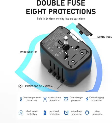 Miniatura 6 de VYLEE - Adaptador de viaje universal, adaptador de corriente internacional 5 en 1, cargador de pared 3.5A 2xUSB-A y 2 USB C, enchufe esencial