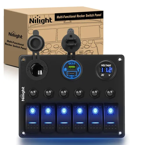 Miniatura 18 de Nilight - Panel de interruptor basculante de 4 bandas 90117G, panel de interruptores de aluminio precableado impermeable con doble USB encendedor
