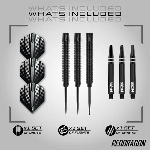 Miniatura 2 de RED DRAGON Razor Edge Negro 20g, 22g, 23g, 24g, 26g, 28g Dardos de punta de acero o 18g de punta suave de tungsteno con vuelos y cañas