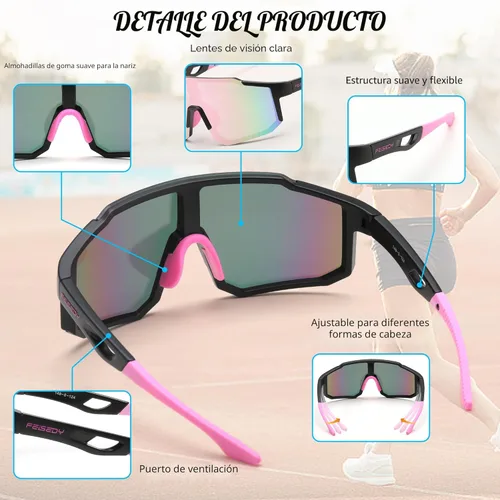 Miniatura 4 de FEISEDY Gafas de sol deportivas para hombres, mujeres y adolescentes - Béisbol, ciclismo, ciclismo UV400 protección B2388 008-negro rosa
