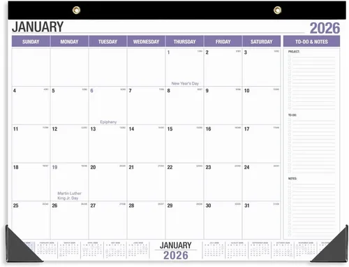 Calendario de escritorio grande 2026, desde enero de 2026 hasta diciembre de 2026, calendarios de escritorio de 22 x 17 pulgadas con lista de Púrpura