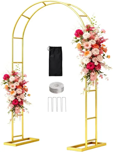 Miniatura 10 de WellSign Soporte de Arco de Fondo para Boda de 7.2 Pies, Juego de 6 Pies de 2, Kit de Soporte de Arco de Globos de Metal Dorado para Ceremonia