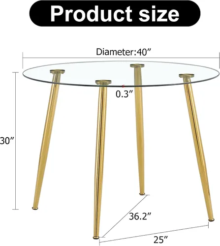 Miniatura 2 de A Glass Tabletop with a Diameter of 40 inches and a Modern Minimalist Circular Dining Table with Gold Plated Metal Legs. 40 '* 40' * 30 ' DT 1164