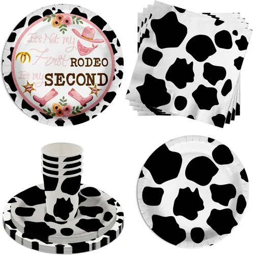 Miniatura 9 de 2º cumpleaños de Rodeo – 32 piezas desechables para fiestas – Decoraciones para niña Cowgirl Second Birthday – Platos de papel grandes de 9 pulgadas
