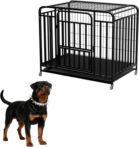 Miniatura 7 de 48 Inch High Anxiety Steel Dog Cage with Wheels, Indoor Dog Crate with Removable Tray, Indestructible Escape Proof Heavy Duty Dog Kennel Extra Large