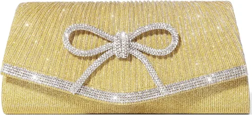 Miniatura 9 de Bolso de mano con lazo brillante para mujer con diamantes de imitación de purpurina para boda, fiesta, graduación, bolsa de noche elegante, caja