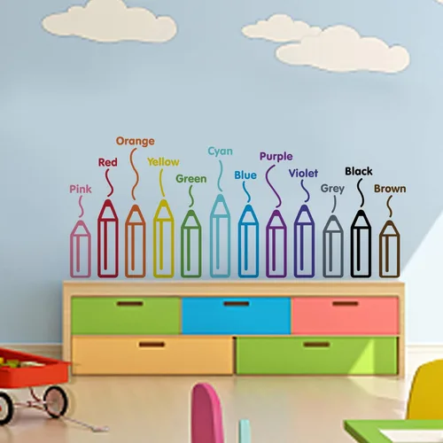 Miniatura 4 de PLIGREAT Lápices de 12 colores adhesivos de pared, calcomanías de pared para despegar y pegar, adhesivo de pared de vinilo extraíble para el hogar