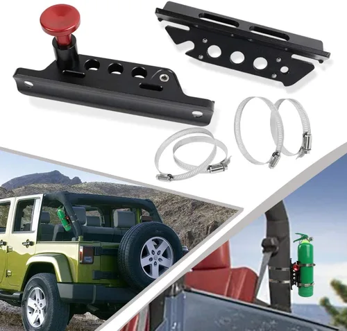 Miniatura 2 de Barra antivuelco de liberación rápida para extintor de incendios, soporte de montaje para extintor compatible con Jeep Wrangler Gladiator Ford Negro