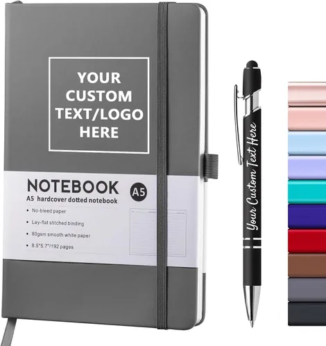 Miniatura 13 de Cuadernos personalizados con bolígrafo, cuadernos A5 personalizables con logotipo/texto/imagen grabados, diarios de escritura diaria con 192 páginas