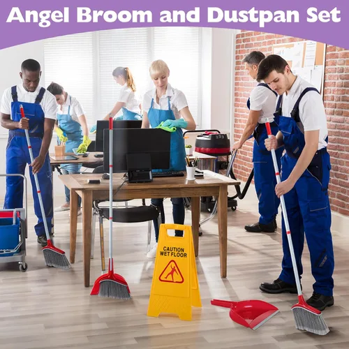 Miniatura 7 de Meanplan Juego de 5 escobas angulares y recogedor para la escuela, aula, 54 pulgadas, limpieza de interiores y exteriores, escoba comercial