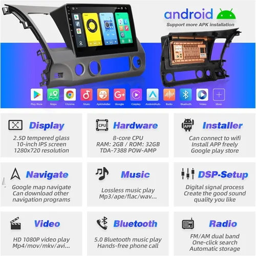 Miniatura 3 de Pantalla táctil Android compatible con Carplay Android Auto, radio de coche estéreo Bluetooth navegación reproductor multimedia GPS WiFi FM/AM